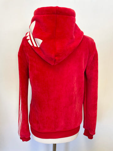 BRAND NEW ADIDAS RED VELOUR ZIP UP HOODED TRACK SUIT SIZE 10/12
