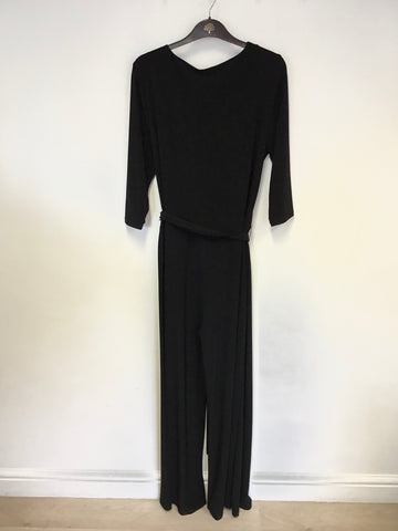 PHASE EIGHT BLACK 3/4 SLEEVE STRETCH JERSEY TIE BELT JUMPSUIT SIZE 16