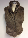MARKS & SPENCER BROWN FAUX FUR GILET SIZE 14