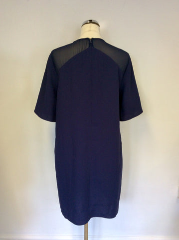 WHISTLES DARK BLUE SHEER TRIM TOP SHIFT DRESS SIZE 12
