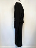 NICOLE FARHI BLACK STRETCH JERSEY V NECK LONG SLEEVED DRESS SIZE 12