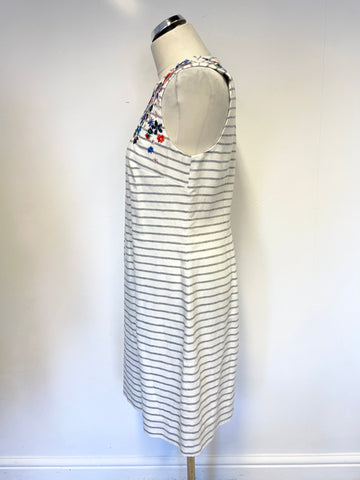 LK BENNETT BEA BLUE & WHITE STRIPE WITH FLORAL EMBROIDERY SHIFT DRESS SIZE 12
