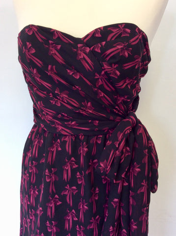 TED BAKER BLACK & PINK BOW PRINT STRAPLESS TOP SIZE 1 UK 8