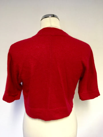 HOBBS RED LAMBSWOOL & ANGORA BLEND SHORT SLEEVE BOLERO CARDIGAN SIZE 8