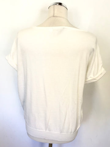 MINT VELVET WHITE SHORT SLEEVE SCOOP NECKLINE FINE KNIT JUMPER SIZE M