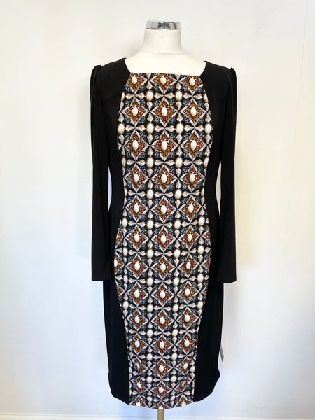 BRAND NEW MARKS & SPENCER BLACK & MULTI COLOURED PANEL LONG SLEEVE SHIFT DRESS SIZE 14
