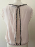 MINT VELVET NUDE & PEWTER BEADED DUAL LAYER SLEEVELESS TOP SIZE 10