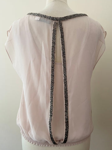 MINT VELVET NUDE & PEWTER BEADED DUAL LAYER SLEEVELESS TOP SIZE 10