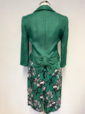HOBBS INVITATION EMERALD GREEN FLORAL DRESS & BOW TRIM JACKET SUIT SIZE 8