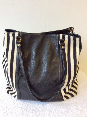 LOLA CASADEMUNT BARCELONA BLACK & CREAM STRIPED SHOULDER BAG