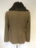 JOULES LARKWORTH BROWN TWEED JACKET WITH DETACHABLE FAUX FUR COLLAR SIZE 14