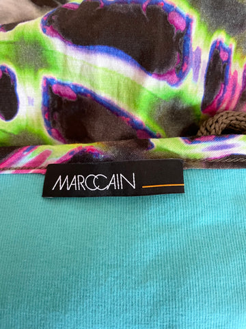MARCCAIN MULTI COLOURED PRINT HALTER NECK TOP WITH CROCHET KNIT OVERLAYER SIZE S