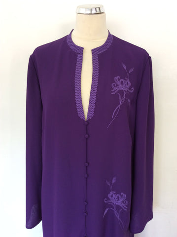 JACQUES VERT PURPLE EMBROIDERED LONG DUSTER COAT SIZE 16