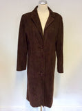 ALTERNA DARK BROWN SUEDE KNEE LENGTH COAT SIZE 3 UK 14/16