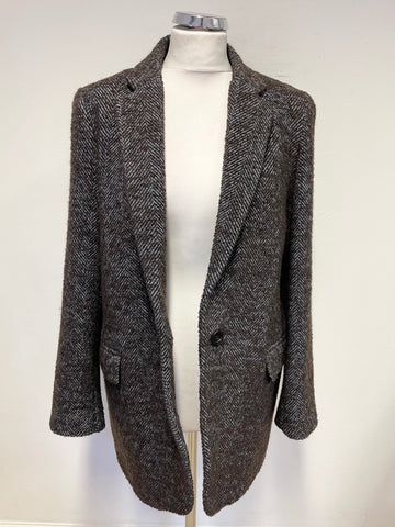 JIGSAW BROWN & BLUE TWEED WOOL BLEND SHORT COAT SIZE 12
