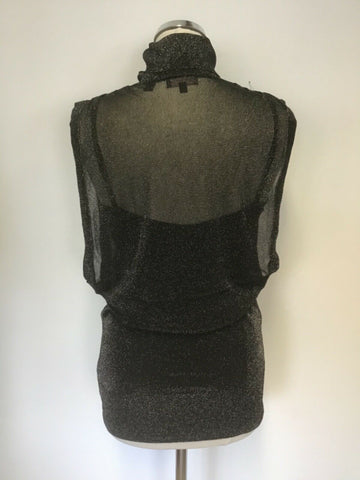 TED BAKER BLACK & SILVER SPARKLE LUREX TUNIC TOP WITH INNER CAMISOLE SIZE 1 UK 8/10
