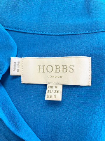 HOBBS KINGFISHER BLUE 100% SILK SLEEVELESS SHIFT DRESS SIZE 8