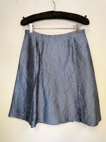 UNBRANDED BLUE SILK PLEATED FRONT A LINE SKIRT SIZE 10