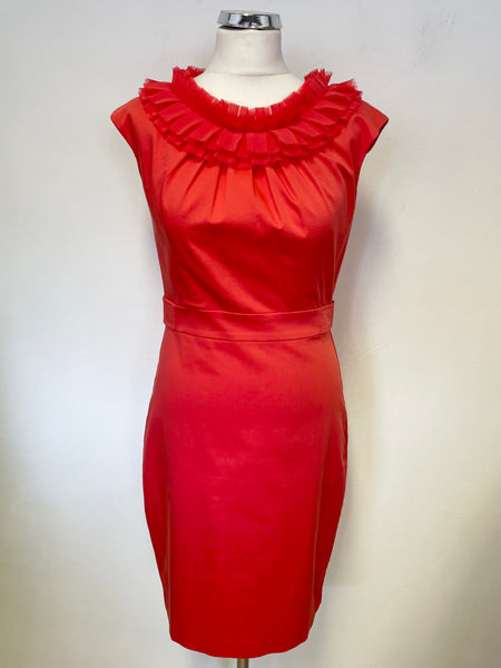 TED BAKER PLEATED FRILL NECKLINE SLEEVELESS PENCIL DRESS SIZE 2 UK 10