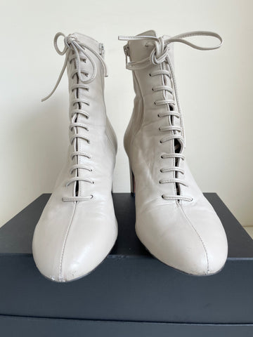 WHISTLES CREAM LEATHER LACE UP ANKLE BOOTS  SIZE 7.5/41