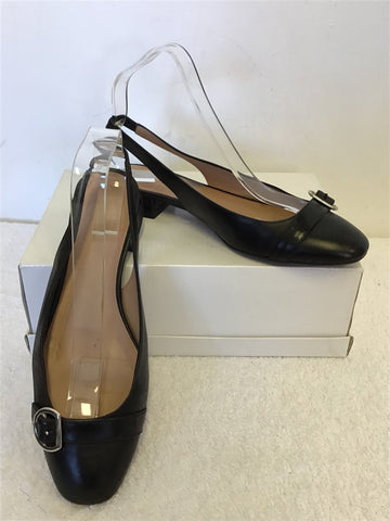 WHISTLES FAIRFAX BLACK LEATHER BUCKLE TRIM SLINGBACK FLATS SIZE 5/38