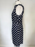 BODEN NAVY BLUE & WHITE SPOT SLEEVELESS PENCIL DRESS SIZE 14R