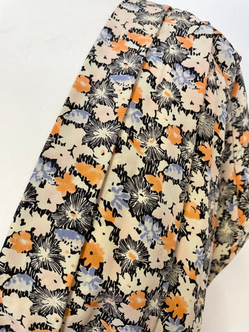 WHISTLES IVORY,CORAL & BLUE FLORAL PRINT CAP SLEEVE SILK DRESS SIZE 10