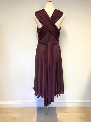 TED BAKER BURGUNDY/ WINE SILK BLEND SPECIAL OCCASION DRESS SIZE 3 UK 12