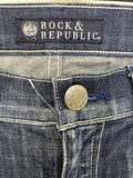 ROCK & REPUBLIC COSBIE BLUE DENIM STRAIGHT LEG JEANS SIZE 26 W/ 36L