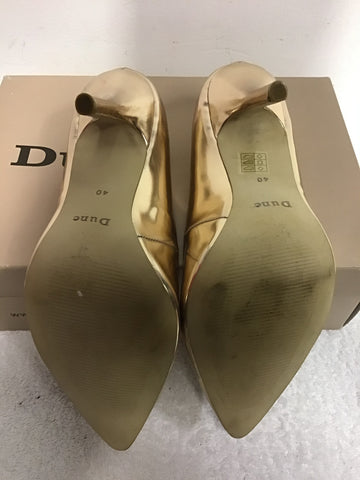 DUNE GOLD METALLIC PATENT POINTED TOE HEELS SIZE 7/40 FIT UK 6