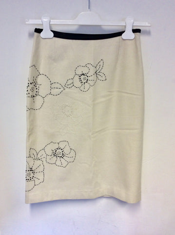 COAST CREAM WOOL BLEND EMBROIDERED KNEE LENGTH SKIRT SIZE 8