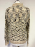 PULZ JEANS CREAM ,GREY & BROWN WEAVE LONG SLEEVE JUMPER SIZE XS