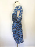 WHISTLES SILK TURQUOISE BLUE,NAVY & WHITE FLORAL PRINT CAP SLEEVE DRESS SIZE 14