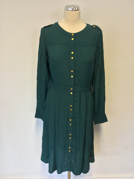 BRAND NEW BODEN GREEN BUTTON FRONT LONG SLEEVE DRESS SIZE 12R