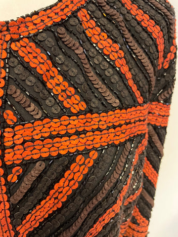 MARCCAIN BLACK, BROWN & ORANGE SEQUINNED & BEADED SPECIAL OCCASION/ EVENING JACKET SIZE 4 UK 14