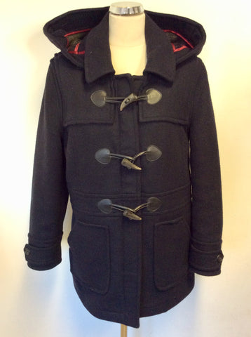 BARBOUR BUTTERMERE DARK BLUE WOOL BLEND HOODED DUFFLE COAT SIZE 18 FIT 16