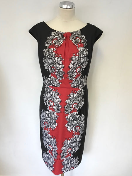 LINEA BLACK,RED & WHITE PRINT SLEEVELESS DRESS SIZE 16