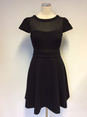 KAREN MILLEN BLACK SHEER TOP FIT & FLARE DRESS SIZE 10