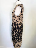 PHASE EIGHT BLACK & GOLD TONE LEAF PRINT STRETCH JERSEY PENCIL DRESS SIZE 16