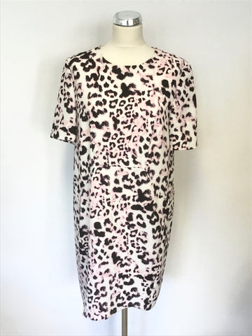 WHISTLES MEGHAN PINK & BLACK LEOPARD PRINT SHORT SLEEVE SHIFT DRESS SIZE 14