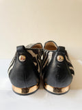 VINCE CAMUTO SIGNATURE BLACK & CREAM ZEBRA PRINT TEXTILE & LEATHER FLATS SIZE 6/39