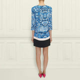 LK BENNETT PRAGUE BLUE & BLACK SNAKESKIN PRINT SILK SHIFT DRESS SIZE 10o