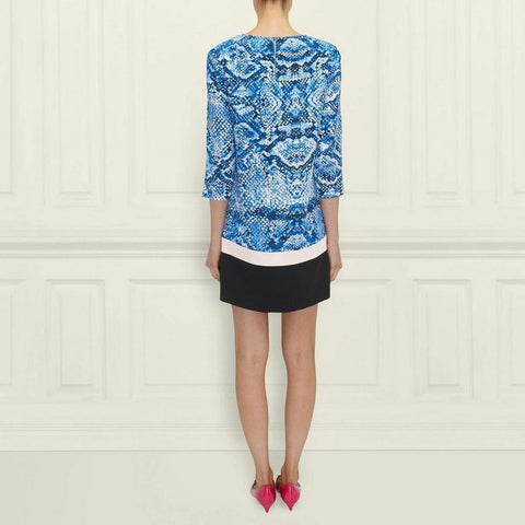 LK BENNETT PRAGUE BLUE & BLACK SNAKESKIN PRINT SILK SHIFT DRESS SIZE 10o