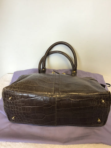 MODALU PIPPA CHOCOLATE BROWN CROC LEATHER TOTE BAG