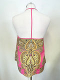 TED BAKER HEVEA PINK & GOLD PAISLEY PRINT STRAPPY ZIP FRONT TOP SIZE M