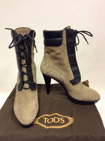 NEW TODS BROWN SUEDE & LEATHER LACE UP ANKLE BOOTS SIZE 3.5/36