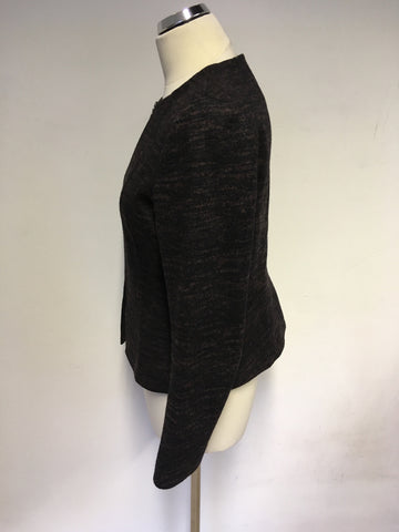 HOBBS BROWN & BLACK PRINT WOOL BLEND ZIP UP JACKET & SKIRT SIZE 12/14