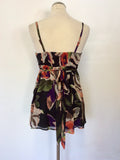 TED BAKER BLACK & MULTI COLOURED FLORAL PRINT SILK TOP SIZE 3 UK 12