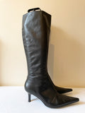 LK BENNETT BLACK LEATHER POINTED TOE KNEE LENGTH BOOTS SIZE 5/38