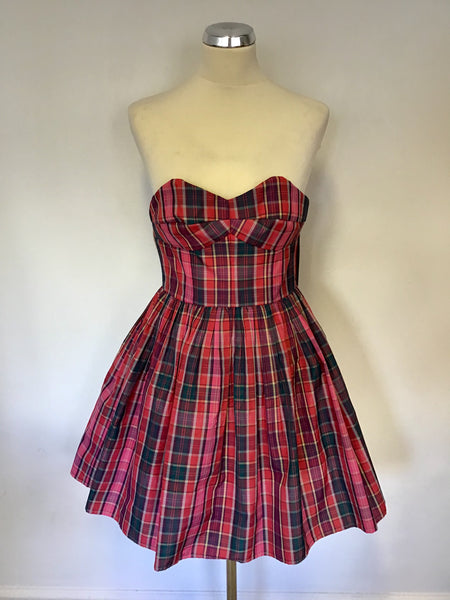 BRAND NEW JACK WILLS NAVY BLUE & RED CHECK STRAPLESS DRESS SIZE 8